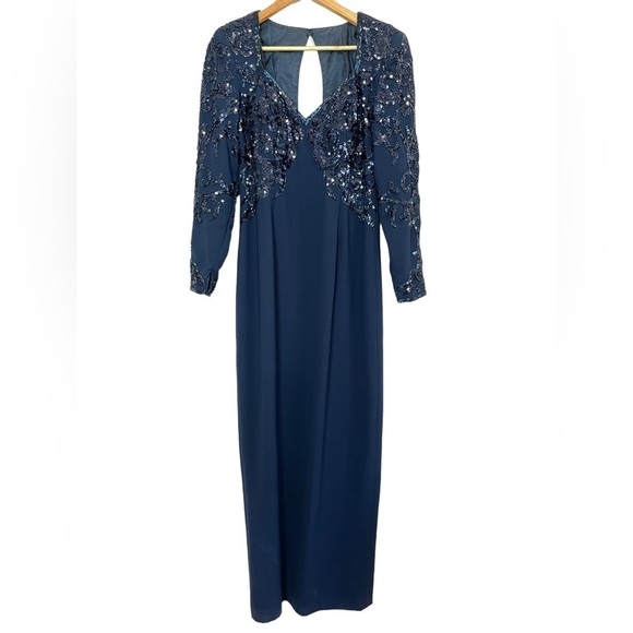 Jovani Dresses & Skirts - JOVANI Formal Dress Long Sleeve Sequin Navy Gown Mother Bride Cocktail Sz 10